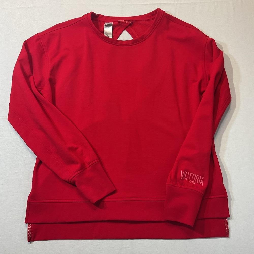 Victoria Secret Sport Red Keyhole Crew Neck Open Back Sweater Size M Sweatshirt